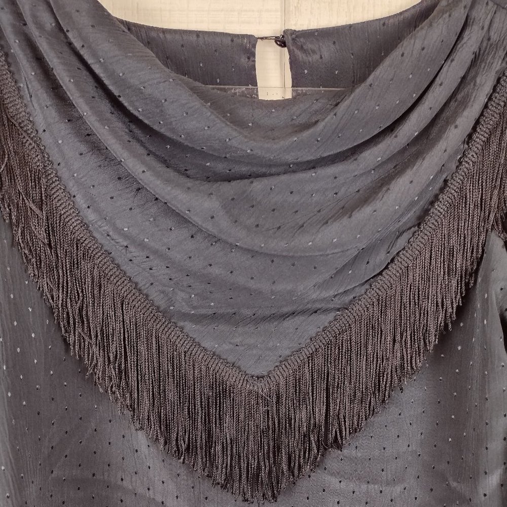 Vintage 80s 90s Miss Rodeo America Fringe Collar Blouse Black Silky Western - Picture 4 of 8